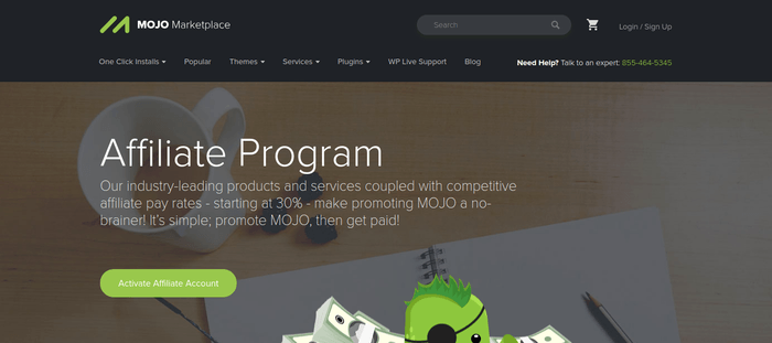 screenshot of the affiliate sign up page for MOJO Marketplace