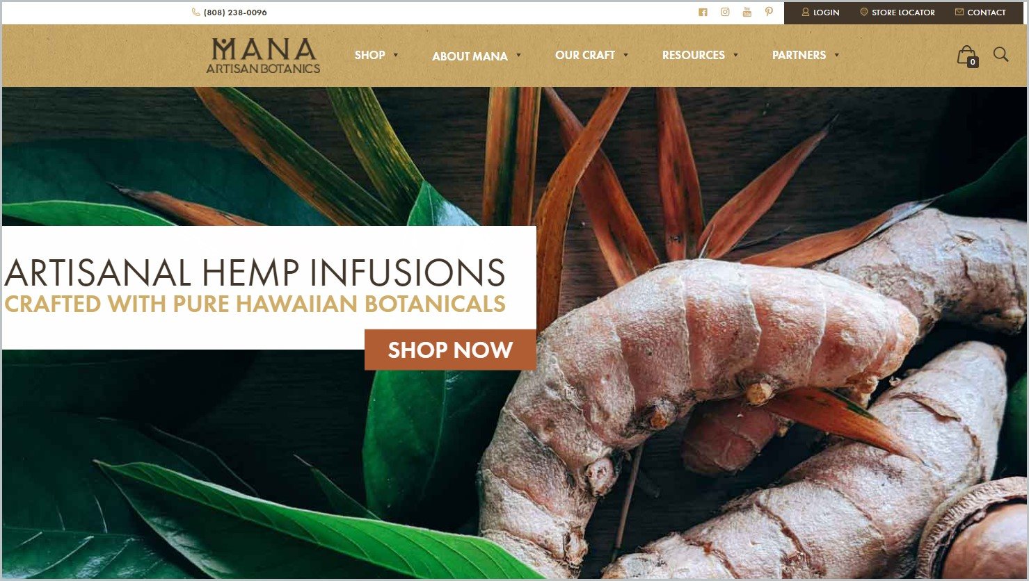 screenshot of Mana Artisan Botanics homepage