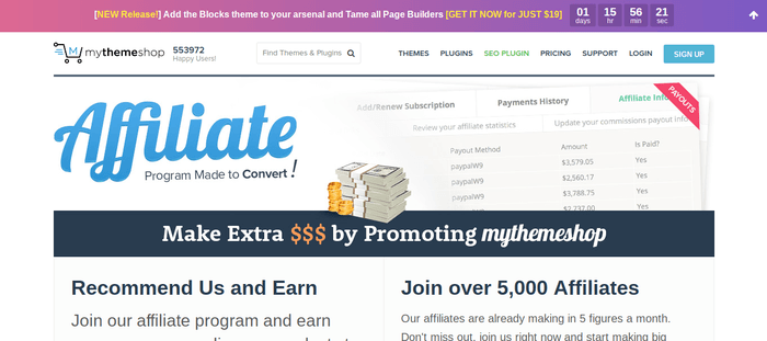 screenshot of the affiliate sign up page for MyThemeShop