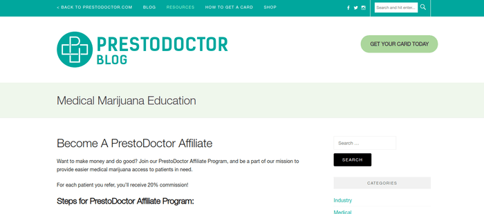 screenshot of the affiliate sign up page for PrestoDoctor