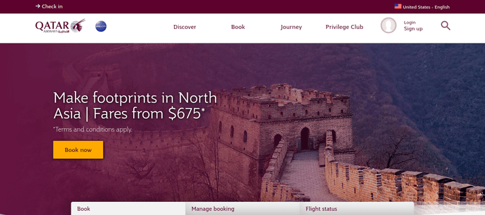 screenshot of the affiliate sign up page for Qatar Airways 