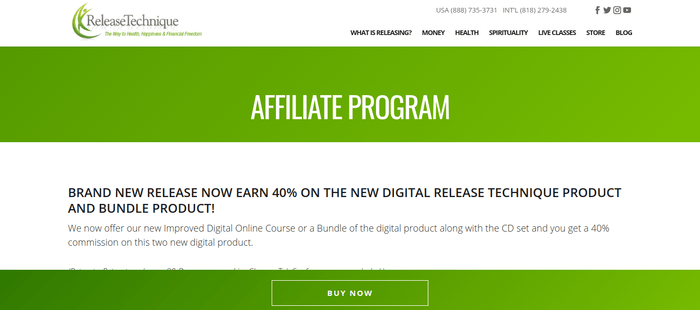 screenshot of the affiliate sign up page for Release Technique