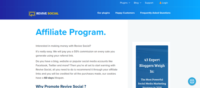 screenshot of the affiliate sign up page for Revive Social