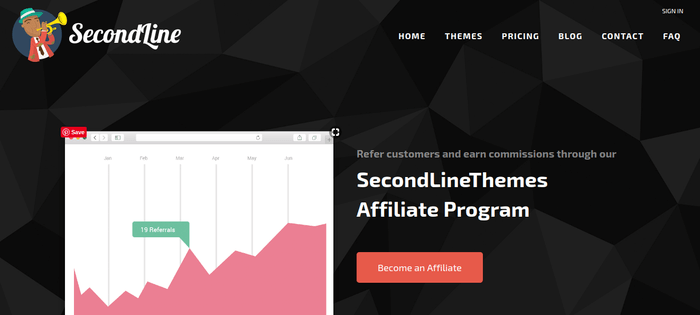 screenshot of the affiliate sign up page for SecondLine Themes