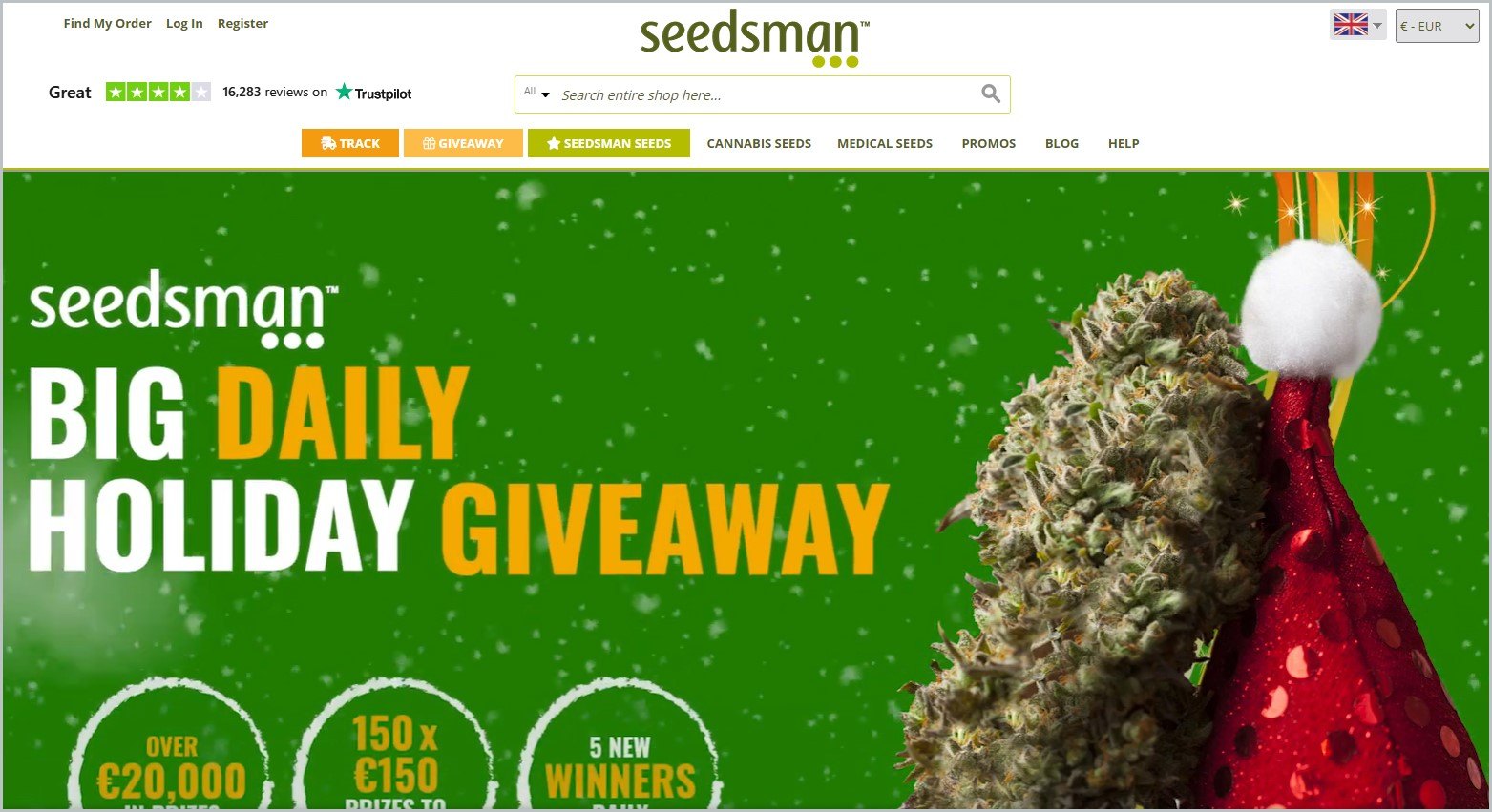 screenshot of Seedsman homepage