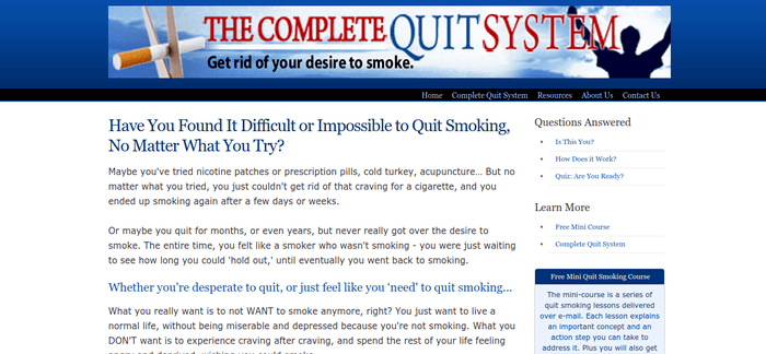 screenshot of the affiliate sign up page for The Complete Quit System