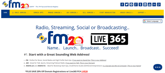 screenshot of the affiliate sign up page for dotFM