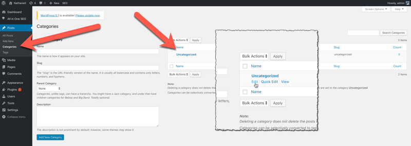 wordpress uncategorized showing how to edit