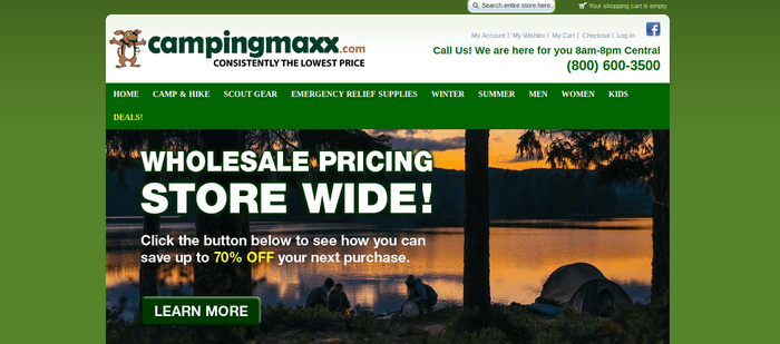 screenshot of the affiliate sign up page for Camping Maxx