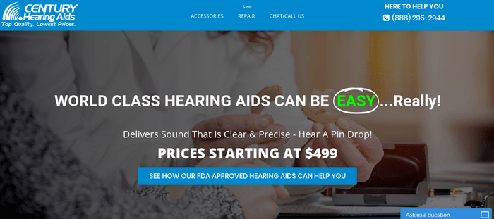 screenshot of the affiliate sign up page for Century Hearing Aids