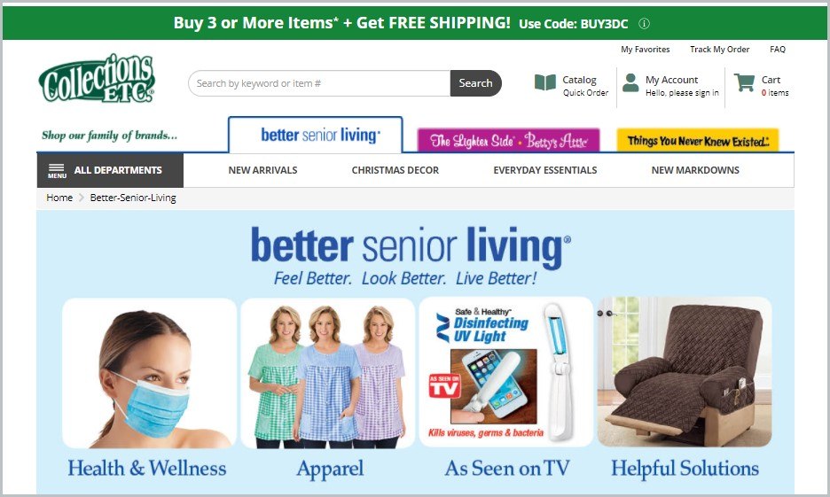 screenshot of Collections, Etc.'s Better Senior Living catalog