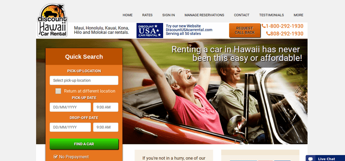 screenshot of the affiliate sign up page for Discount Hawaii Car Rental