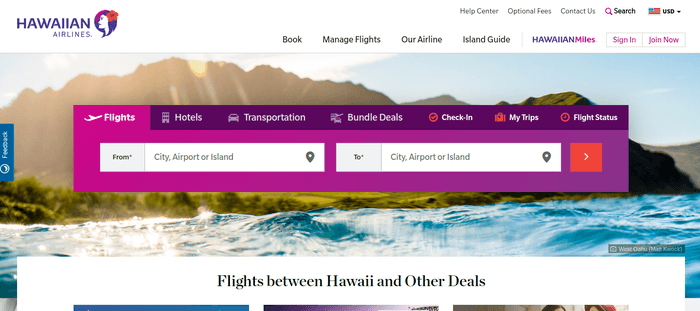 screenshot of the affiliate sign up page for Hawaiian Airlines