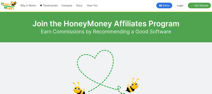 screenshot of the affiliate sign up page for HoneyMoney