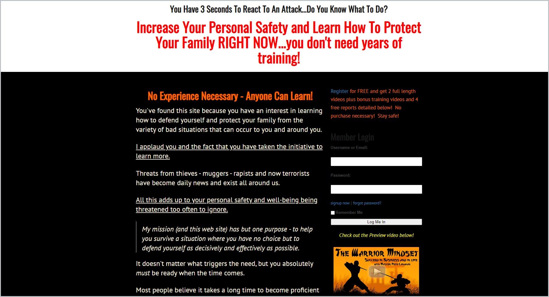 screenshot of Learn Self-Defense Online homepage