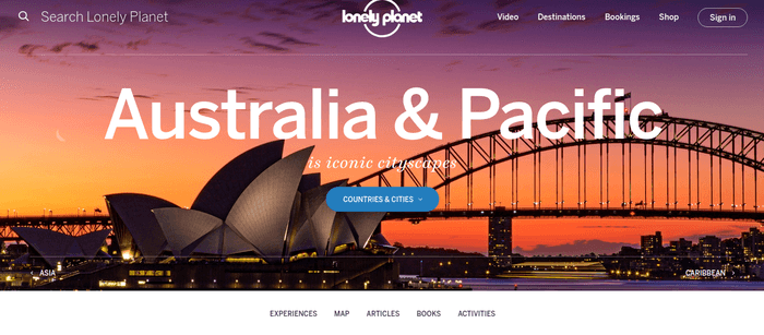 screenshot of the affiliate sign up page for Lonely Planet