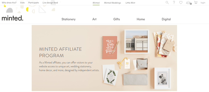 screenshot of the affiliate sign up page for Minted