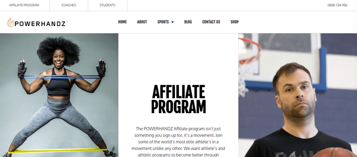 screenshot of the affiliate sign up page for Powerhandz 