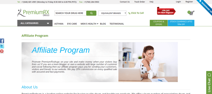 screenshot of the affiliate sign up page for PremiumRxdrugs 