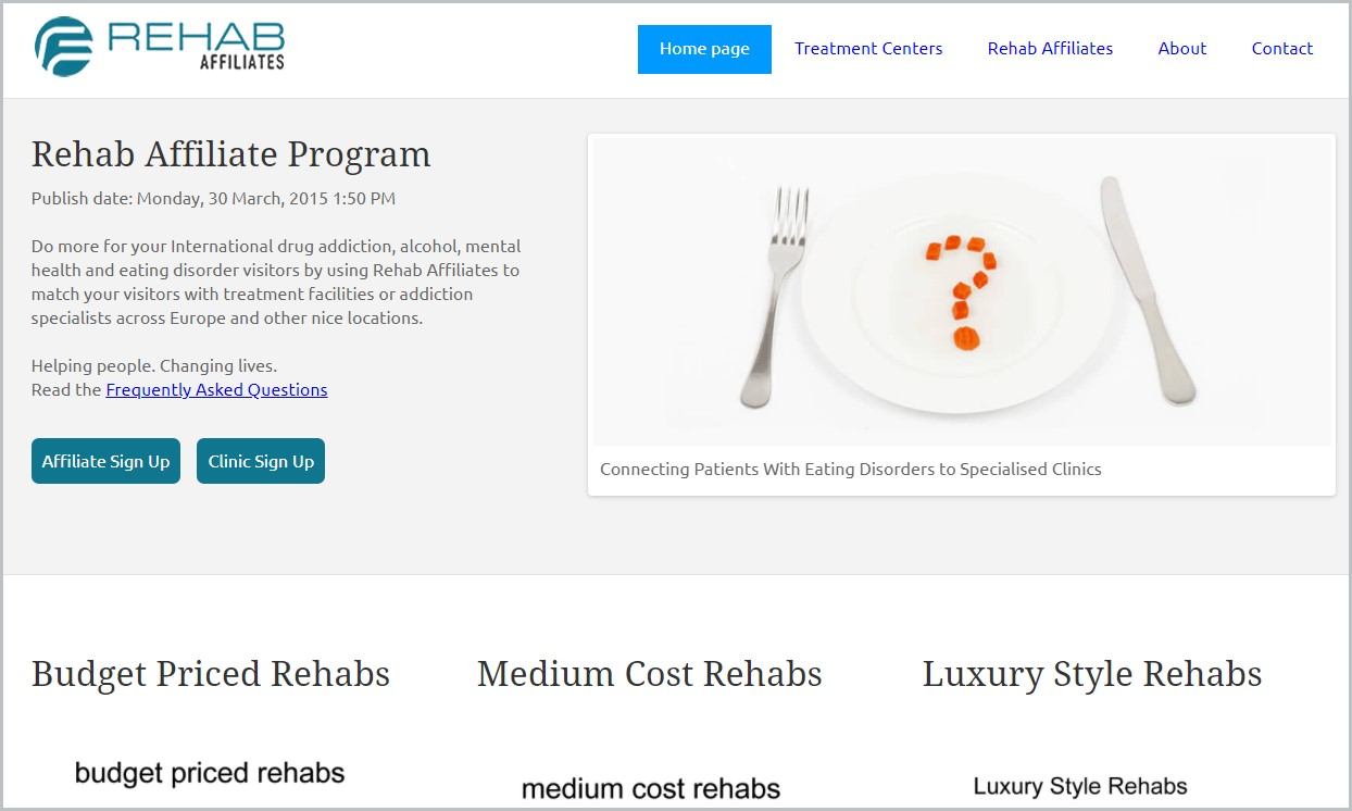 screenshot of Rehab Affiliates homepage