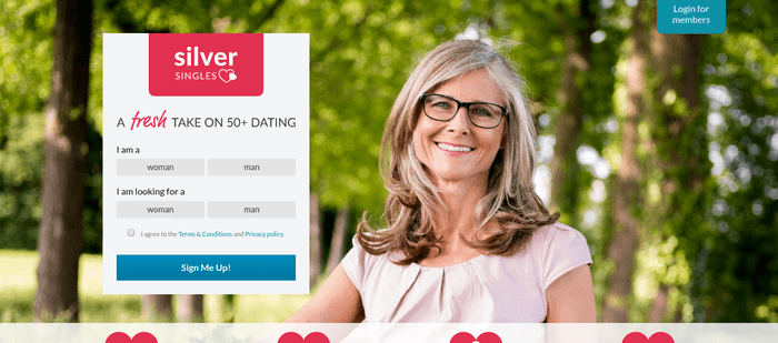 screenshot of the affiliate sign up page for SilverSingles
