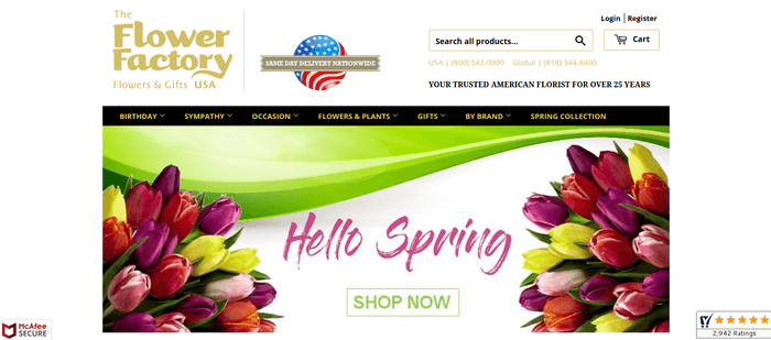 screenshot of the affiliate sign up page for The Flower Factory