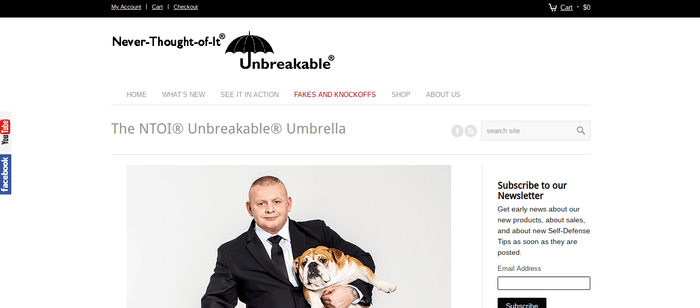 screenshot of the affiliate sign up page for Unbreakable Umbrella