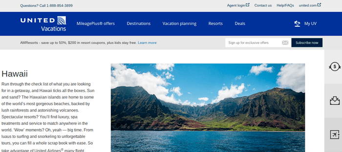 screenshot of the affiliate sign up page for United Vacations