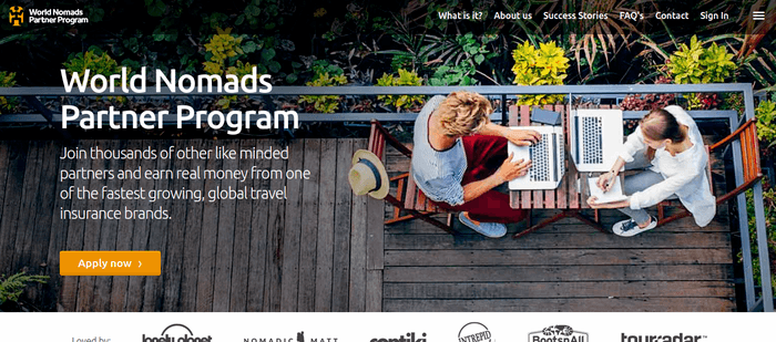 screenshot of the affiliate sign up page for World Nomads