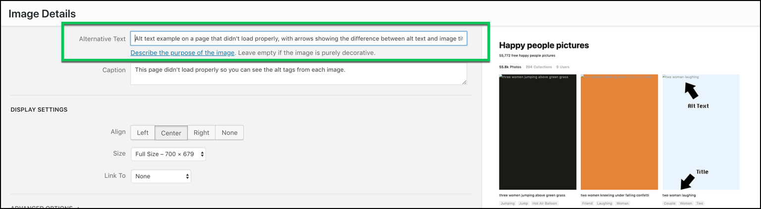 location of alt text inside WordPress image editor