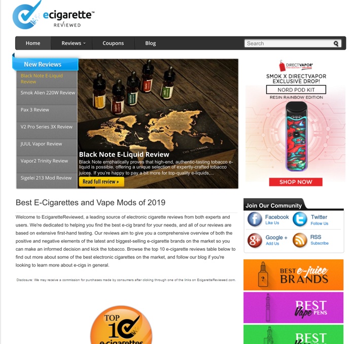 ecigarette reviewed affiliate website