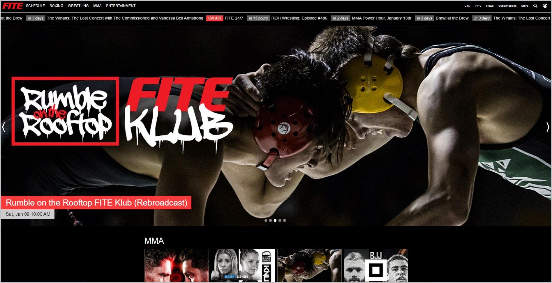 screenshot of Fite.tv MMA page