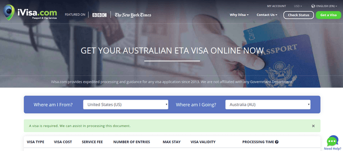 screenshot of the affiliate sign up page for iVisa