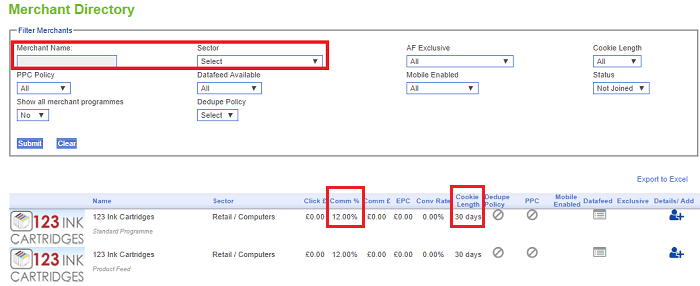 Affiliate Future Merchant Search