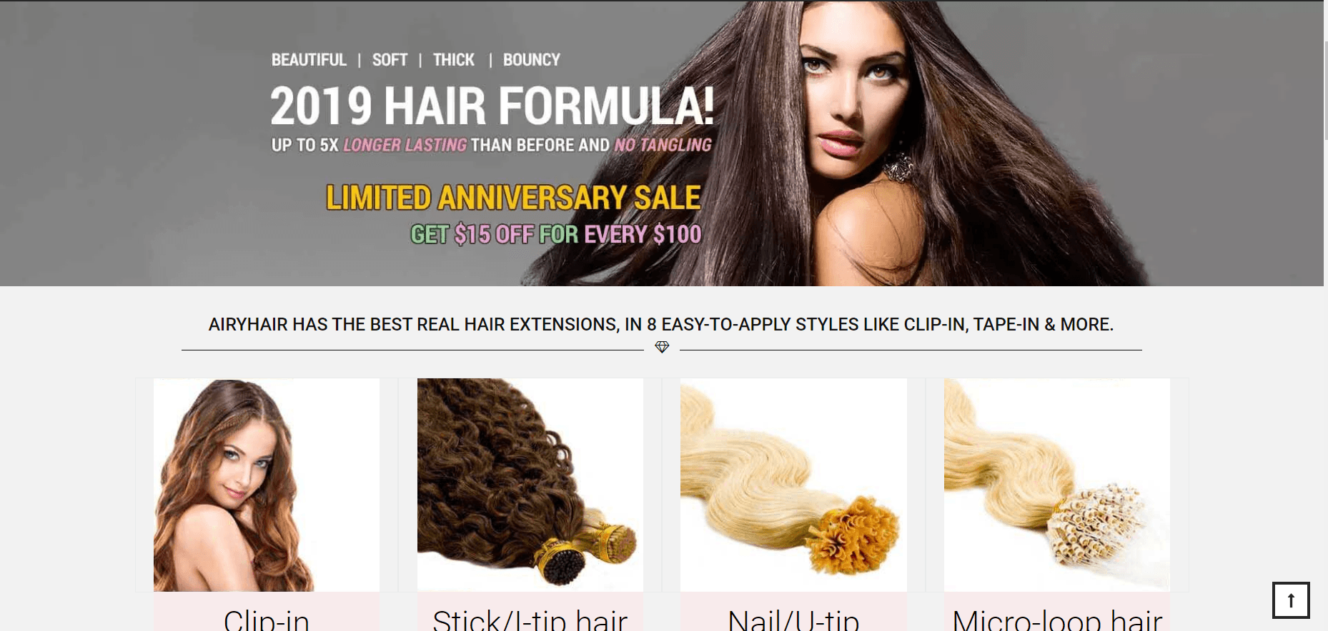 This screenshot shows some hair extension purchase options from AiryHair, a hair extension company with one of the ten best hair extension affiliate programs.