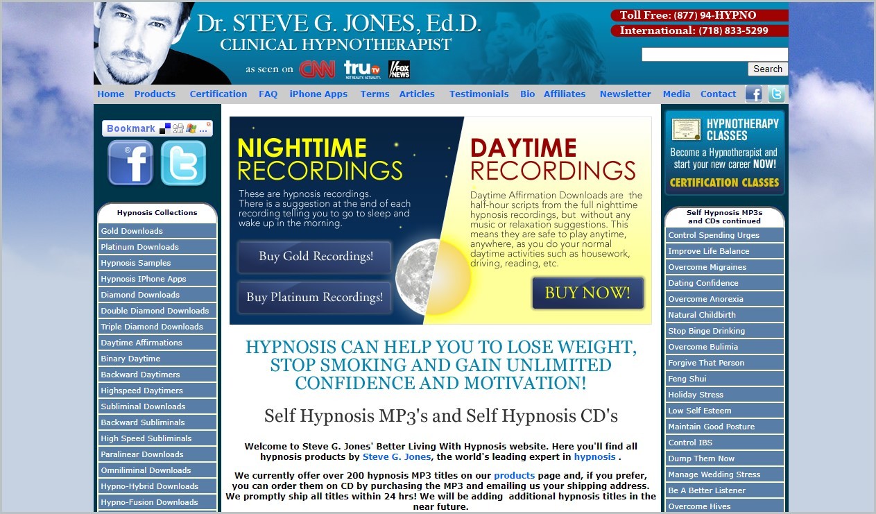 screenshot of BetterLivingWithHypnosis.com homepage