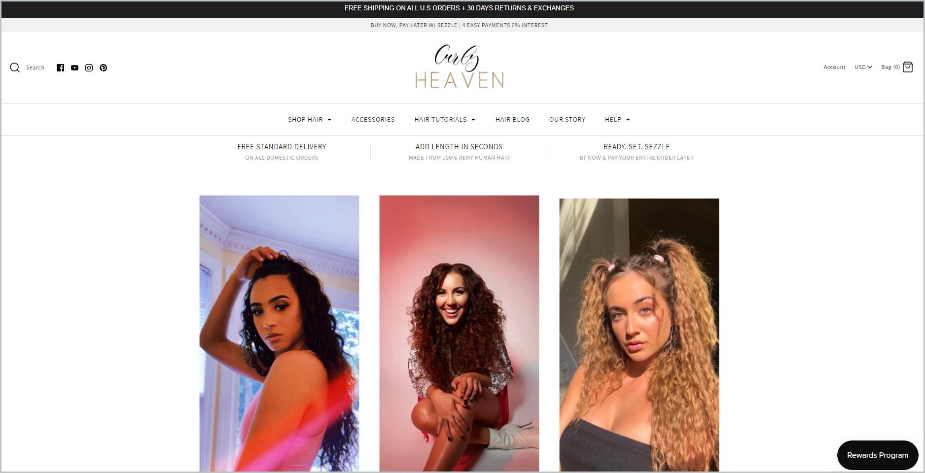 screenshot of Curly Heaven homepage