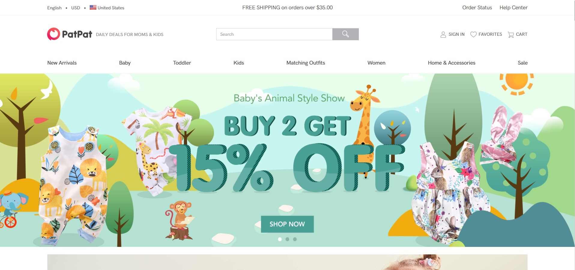 This screenshot includes a cartoon background with plants and animals in a mostly aqua color and a 15% off sales pitch.