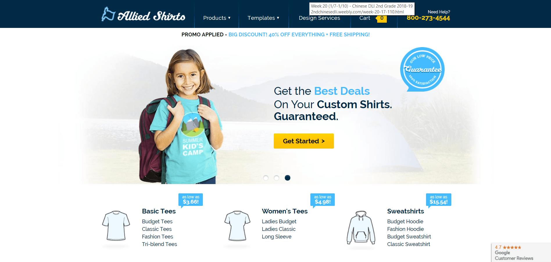 This screenshot from Allied Shirts shows that these tee shirts can be used for moments in time such as summer camp or baseball games. 