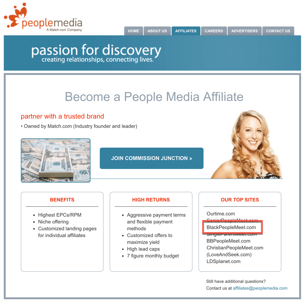 screenshot of peoplemedia.com which owns blackpeoplemeet.com