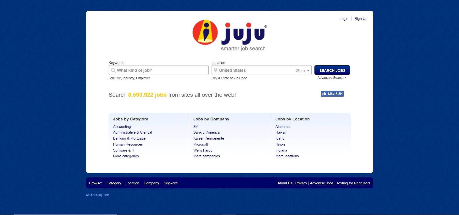 This screenshot shows a dark blue background with a white window containing text and Juju's orange and purple logo.