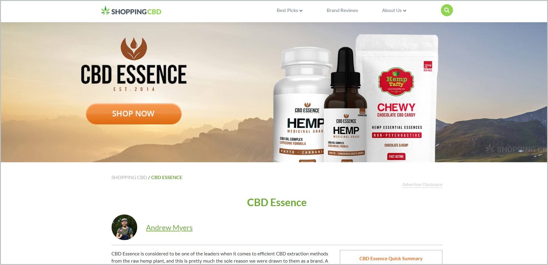 screenshot of CBD Essence homepage