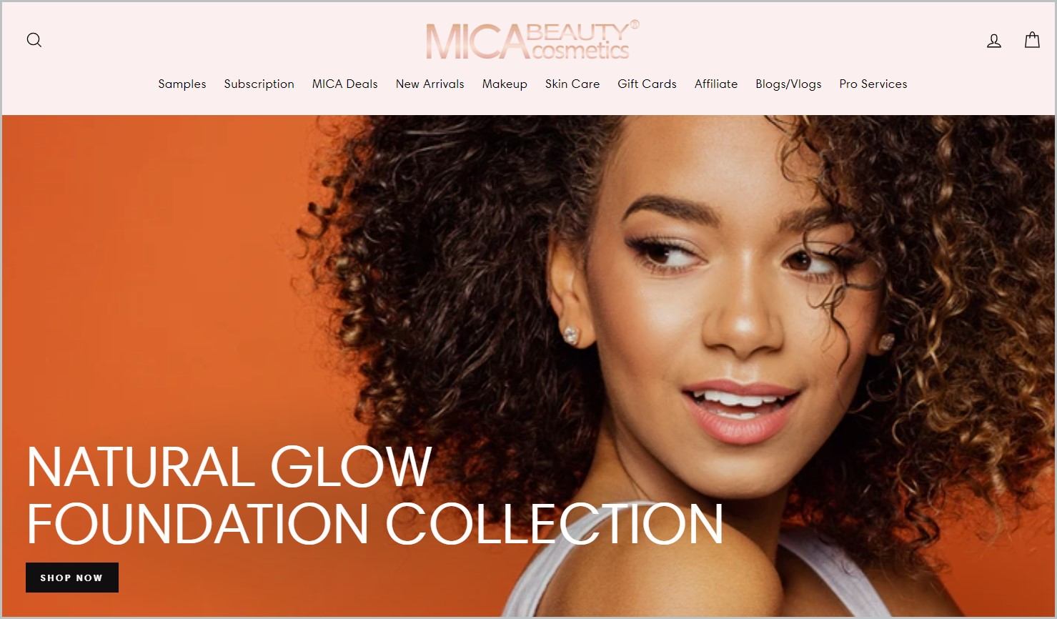 screenshot of MicaBeauty Cosmetics homepage