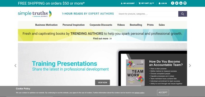 This screenshot of the home page for Simple Truths shows a possible training presentation with a beige background and teal and yellow accents. 