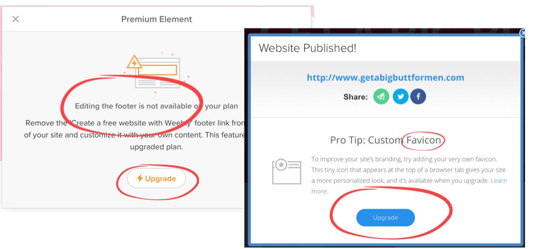 weebly footer and favicon requires upgrade