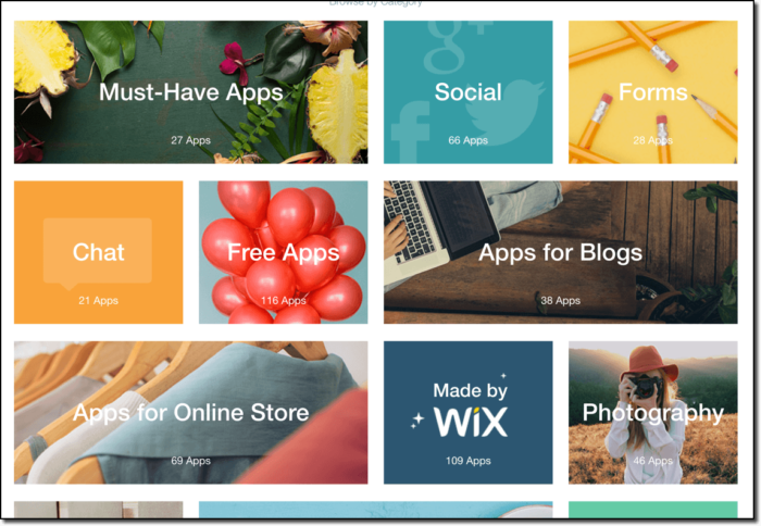 showing wix apps available to add to your website