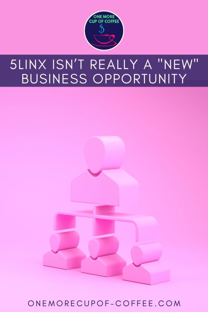 illustration of a multi-level marketing icon against a pink background; with text overlay on blue banner "5LINX Isn’t Really A _New_ Business Opportunity"