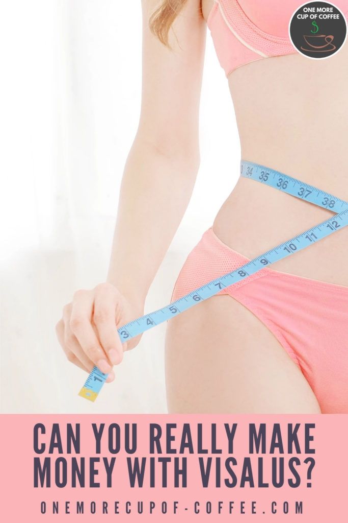 closeup image of a woman's body in underwear, holding a blue tape measure around her waist; with text at the bottom in pink banner 