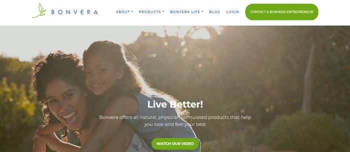 Website screenshot from Bonvera featuring a mother and her daughter outdoors