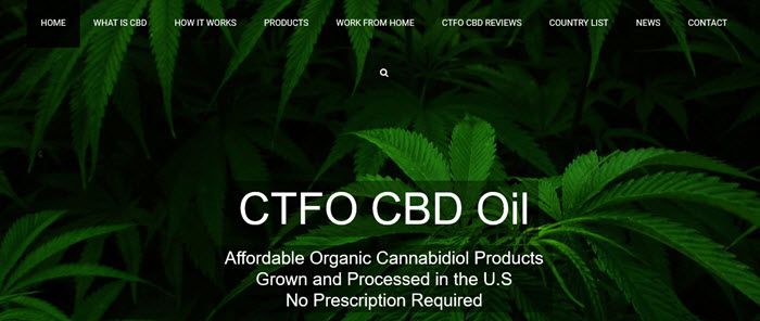 A screenshot from the CTFO CBD website, showing hemp plants in the background